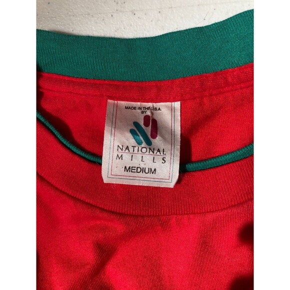 Vintage 80s T-Shirt 1980s Red & Green Layered Hipster Summer Retro Size Medium - Picture 3 of 4